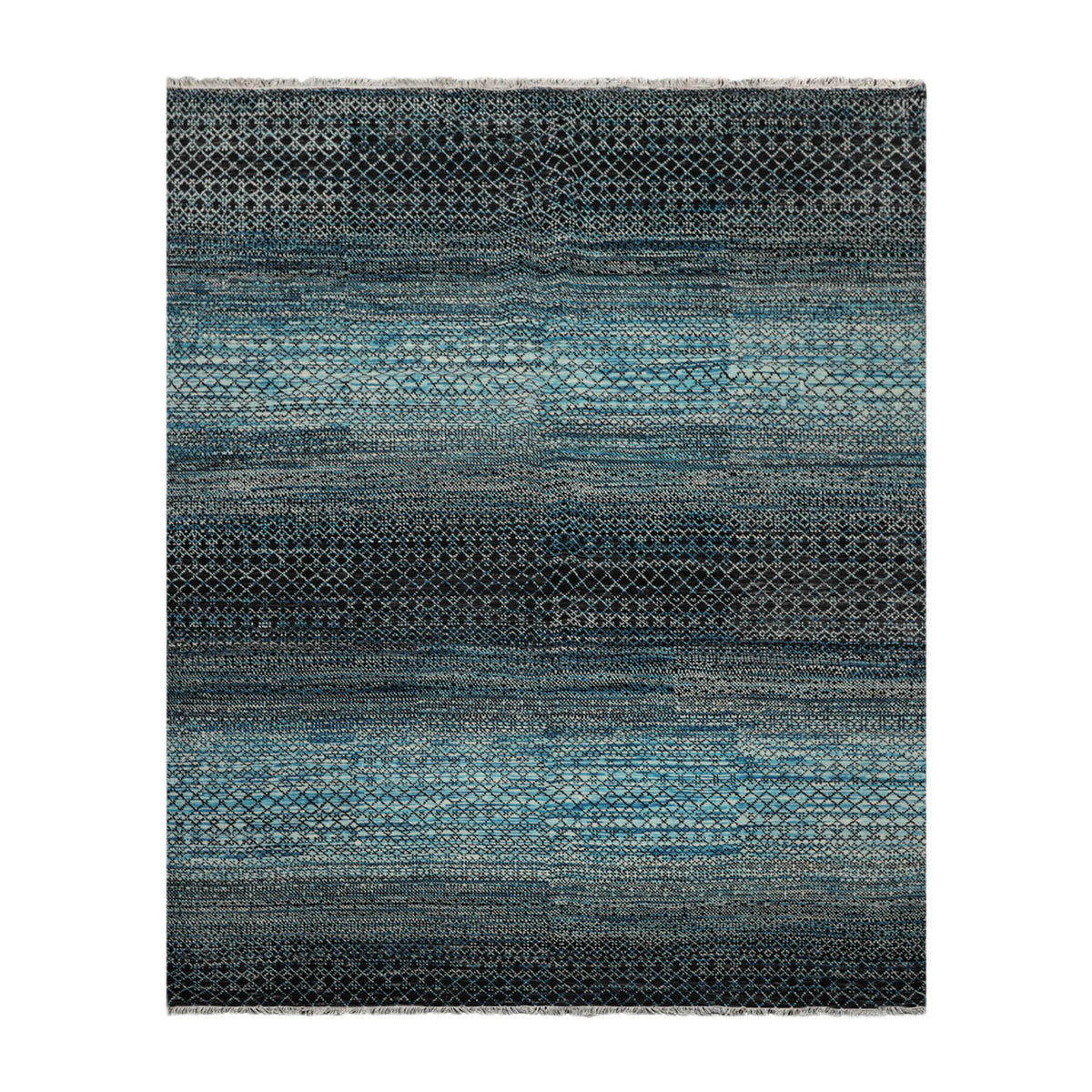 8x10 Blue, Charcoal, Aqua Color Hand Knotted  100% Wool Modern Oriental Rug
