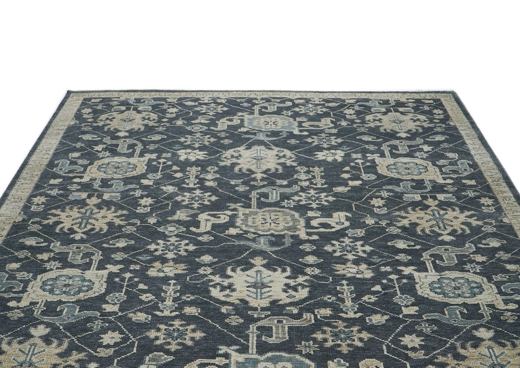 9x12 Blue, Slate, Beige Color Hand Knotted Oushak Wool  Oriental Rug