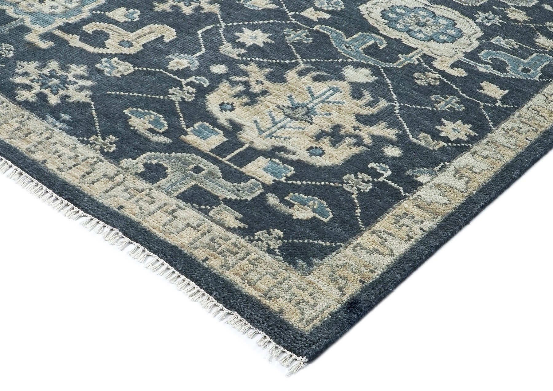 9x12 Blue, Slate, Beige Color Hand Knotted Oushak Wool  Oriental Rug