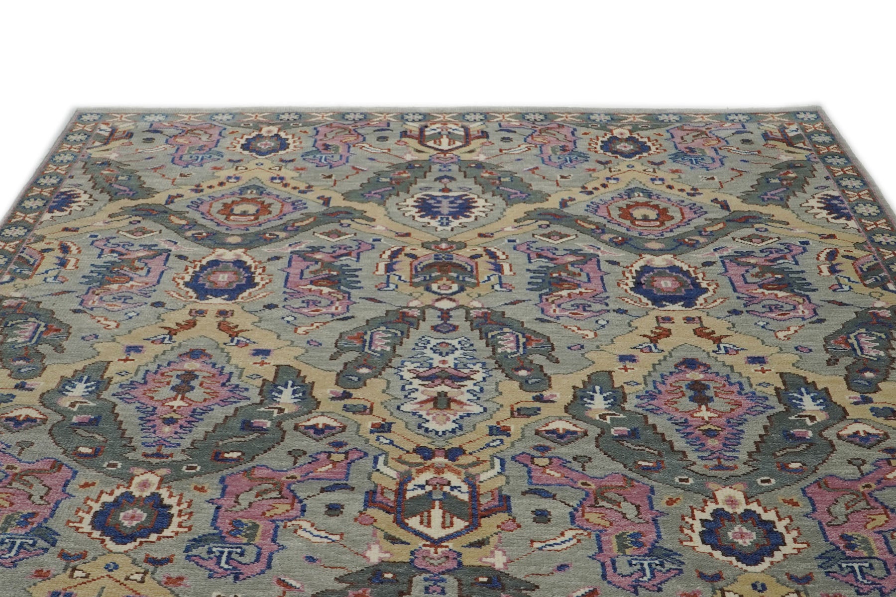 9x12 Gray, Tan, Rose Color Hand Knotted Oushak Wool  Oriental Rug