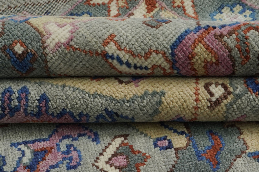 9x12 Gray, Tan, Rose Color Hand Knotted Oushak Wool  Oriental Rug