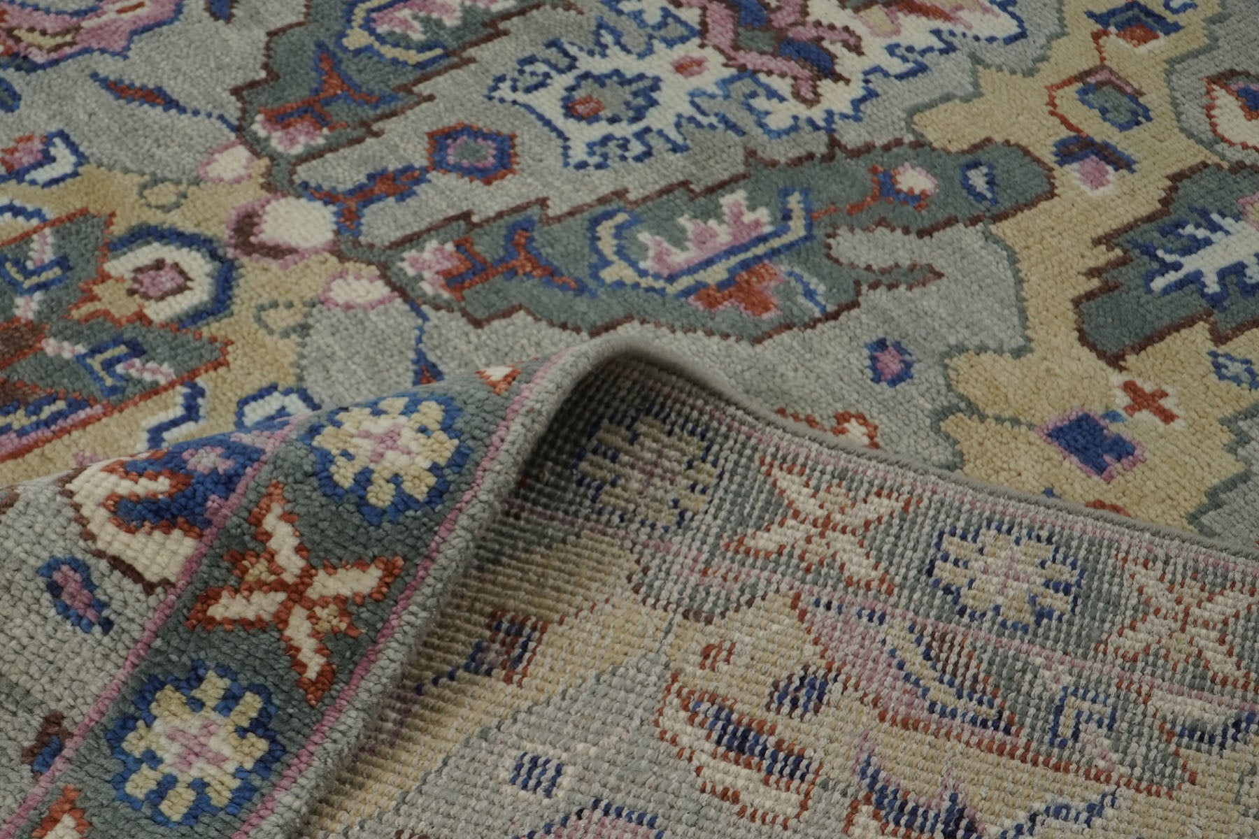 9x12 Gray, Tan, Rose Color Hand Knotted Oushak Wool  Oriental Rug