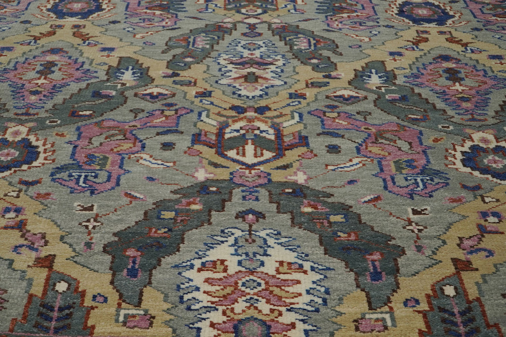 9x12 Gray, Tan, Rose Color Hand Knotted Oushak Wool  Oriental Rug