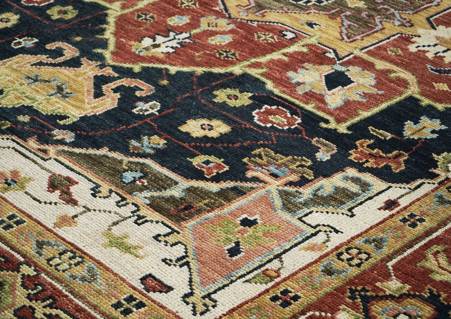 9x12 Blue, Burnt Orange, Ivory Color Hand Knotted Oushak Wool  Oriental Rug