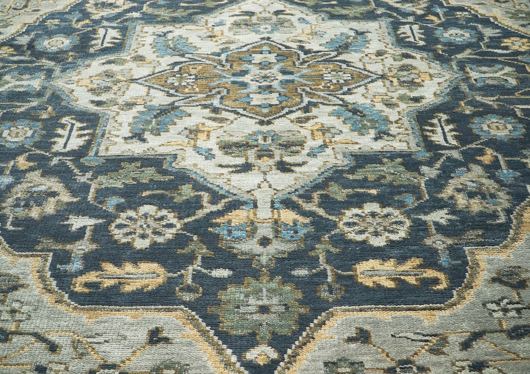 9x12 Blue, Gray, Slate Color Hand Knotted Oushak Wool  Oriental Rug