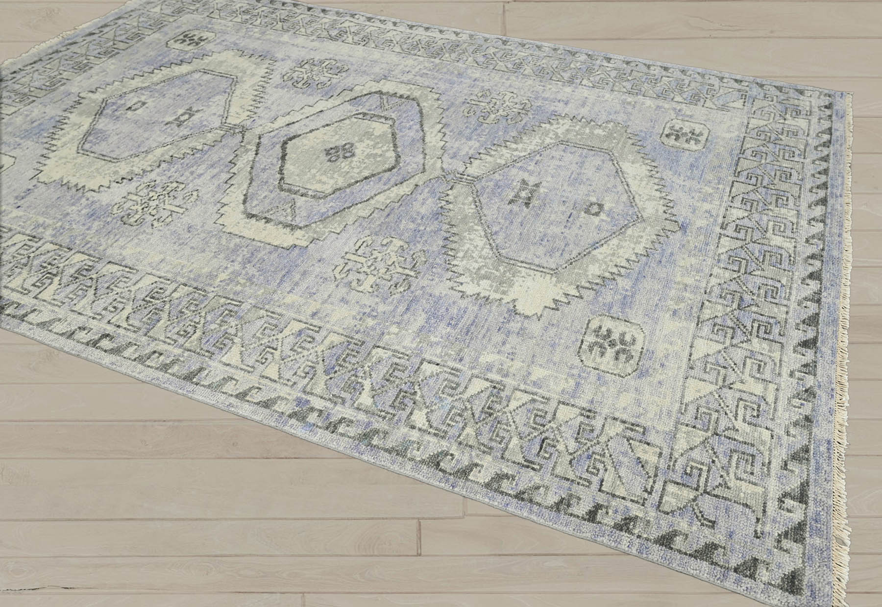 Multi Size Gray Lavender Charcoal Color Hand Knotted Indo Oushak Wool Traditional Oriental Rug
