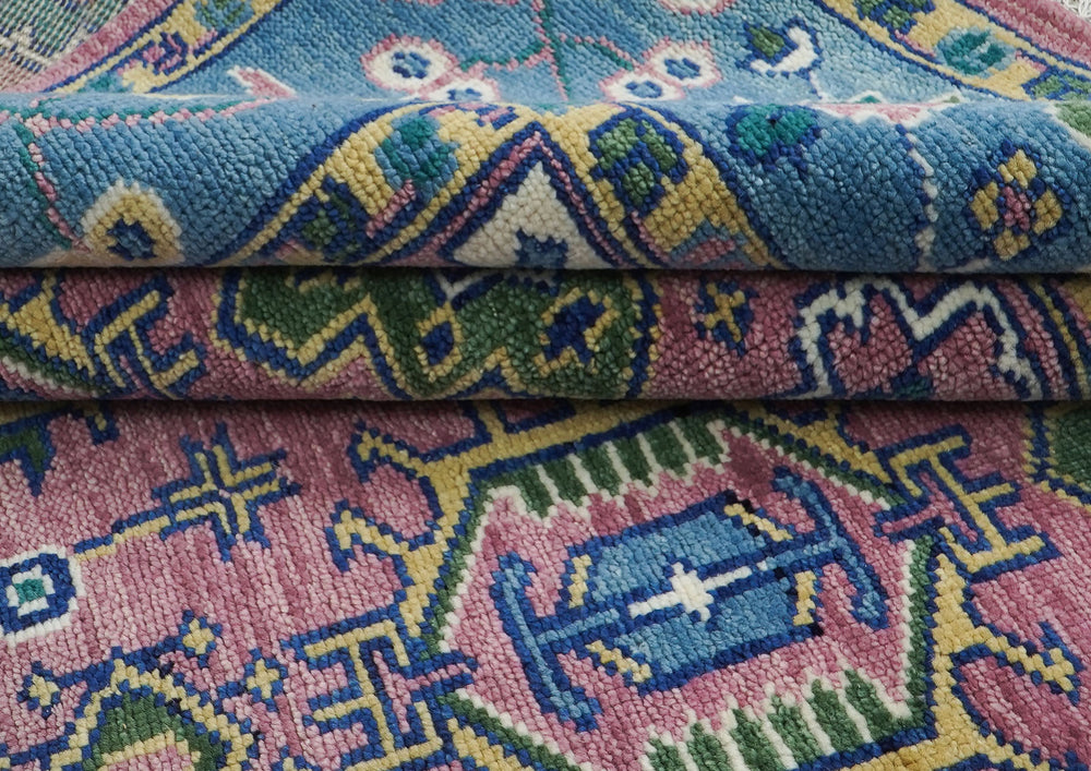 9x12 Pink, Blue, Ivory Color Hand Knotted Oushak Wool  Oriental Rug