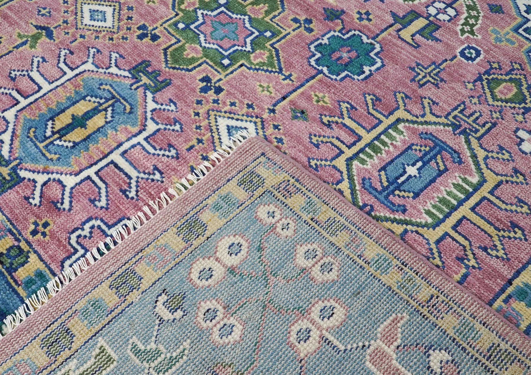 9x12 Pink, Blue, Ivory Color Hand Knotted Oushak Wool  Oriental Rug