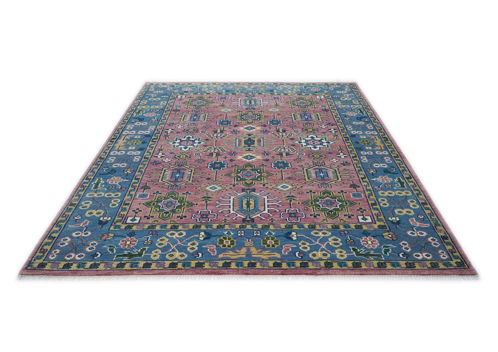 9x12 Pink, Blue, Ivory Color Hand Knotted Oushak Wool  Oriental Rug