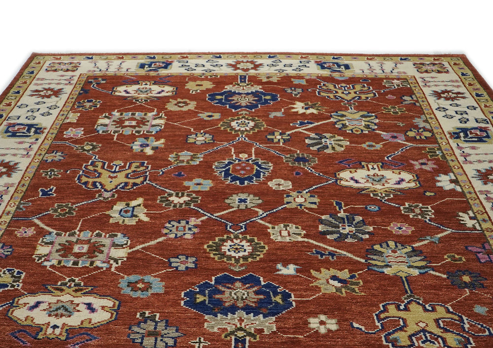 9x12 Burnt Orange, Beige, Tan Color Hand Knotted Oushak Wool  Oriental Rug