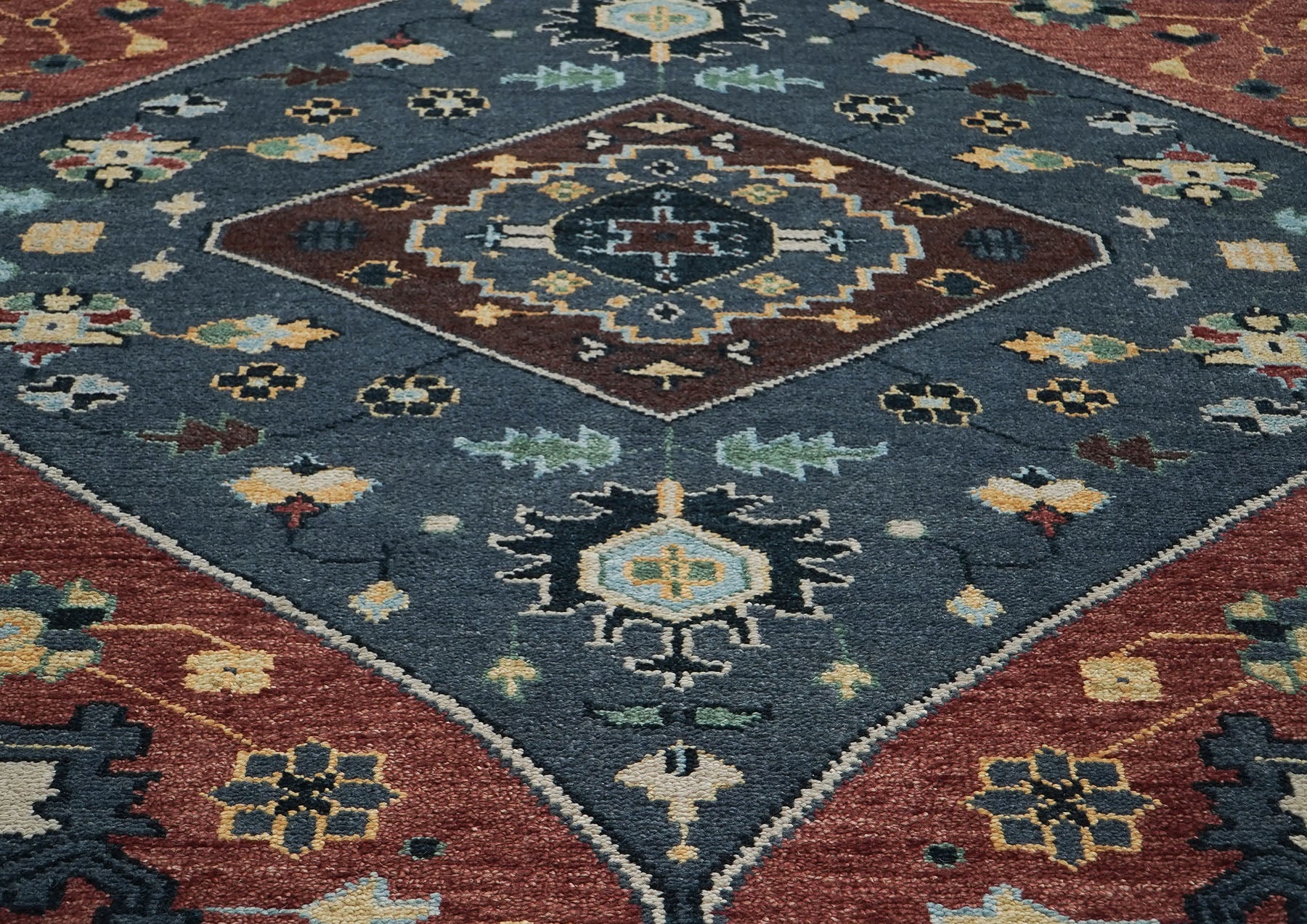 9x12 Blue, Burnt Orange, Beige Color Hand Knotted Oushak Wool Traditional Oriental Rug