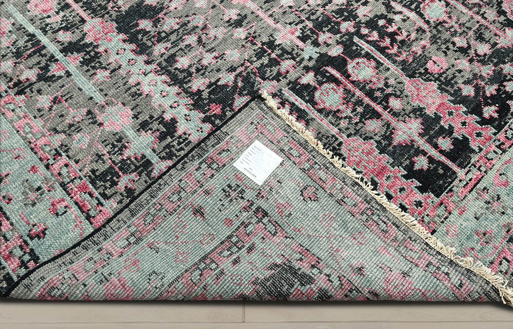 Multi Size Black Gray Mint Color Hand Knotted Indo Oushak Wool Traditional Oriental Rug