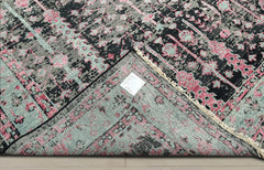 Multi Size Black Gray Mint Color Hand Knotted Indo Oushak Wool Traditional Oriental Rug