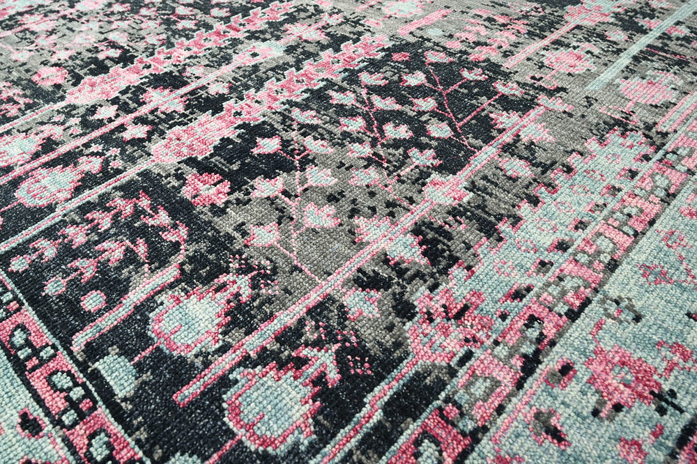 Multi Size Black Gray Mint Color Hand Knotted Indo Oushak Wool Traditional Oriental Rug