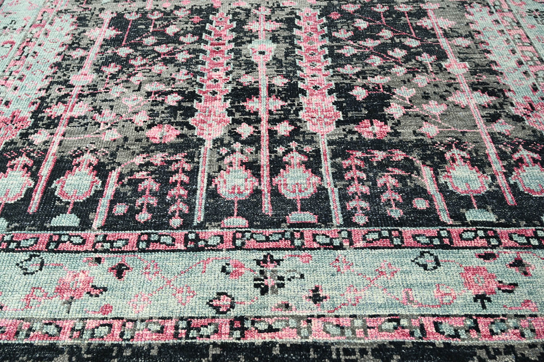 Multi Size Black Gray Mint Color Hand Knotted Indo Oushak Wool Traditional Oriental Rug
