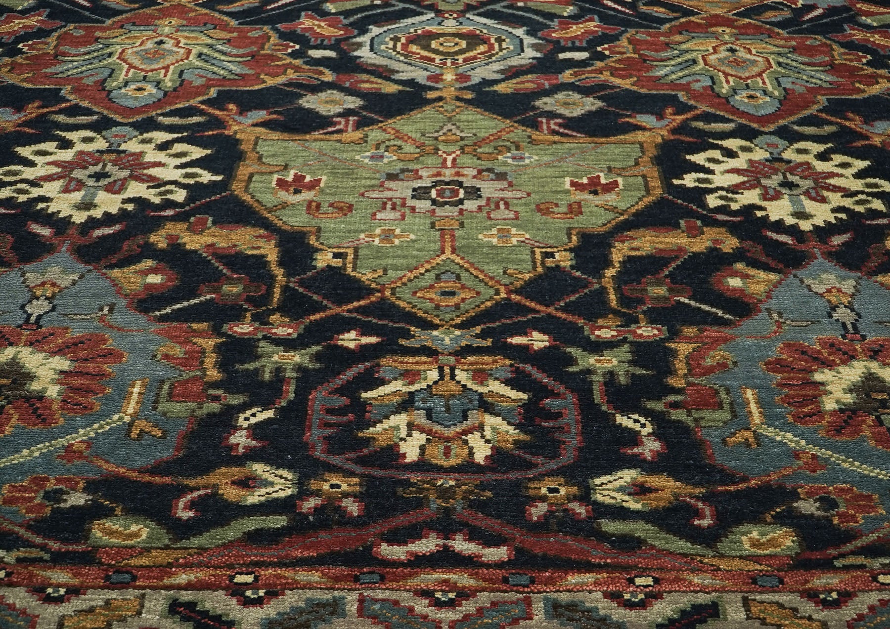 9x12 Blue, Burnt Orange, Gold Color Hand Knotted Oushak Wool  Oriental Rug