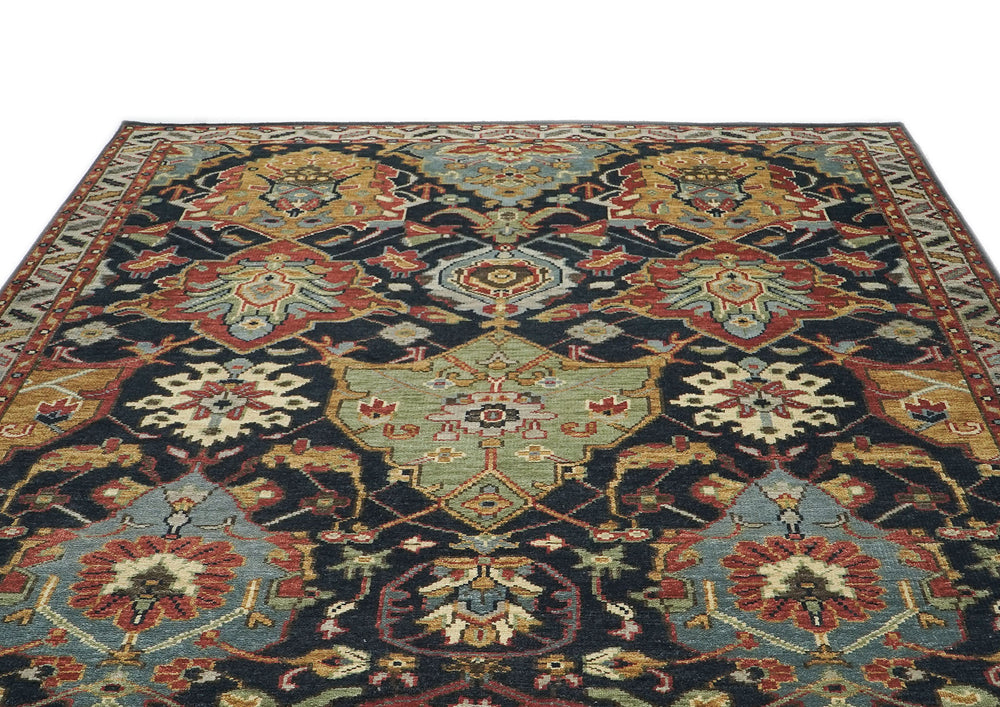 9x12 Blue, Burnt Orange, Gold Color Hand Knotted Oushak Wool  Oriental Rug