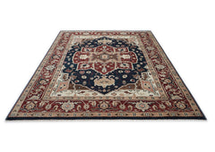 9x12 Blue, Rust, Ivory Color Hand Knotted Oushak Wool  Oriental Rug