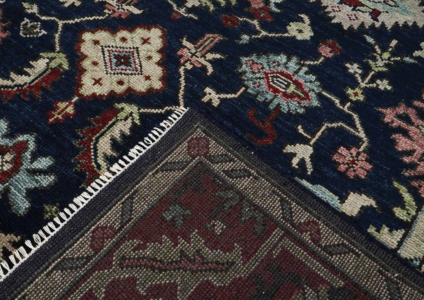 9x12 Blue, Burnt Orange, Rose Color Hand Knotted Oushak Wool Transitional Oriental Rug