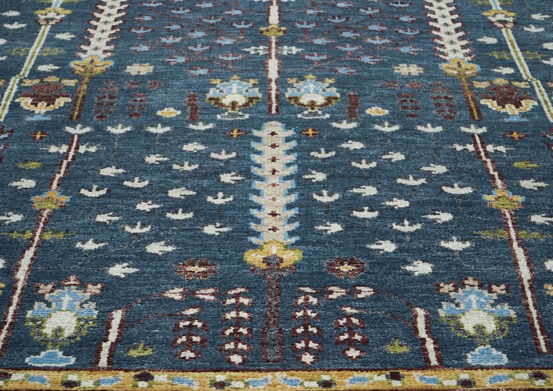 9x12 Blue, Ivory, Tan Color Hand Knotted Oushak Wool Transitional Oriental Rug