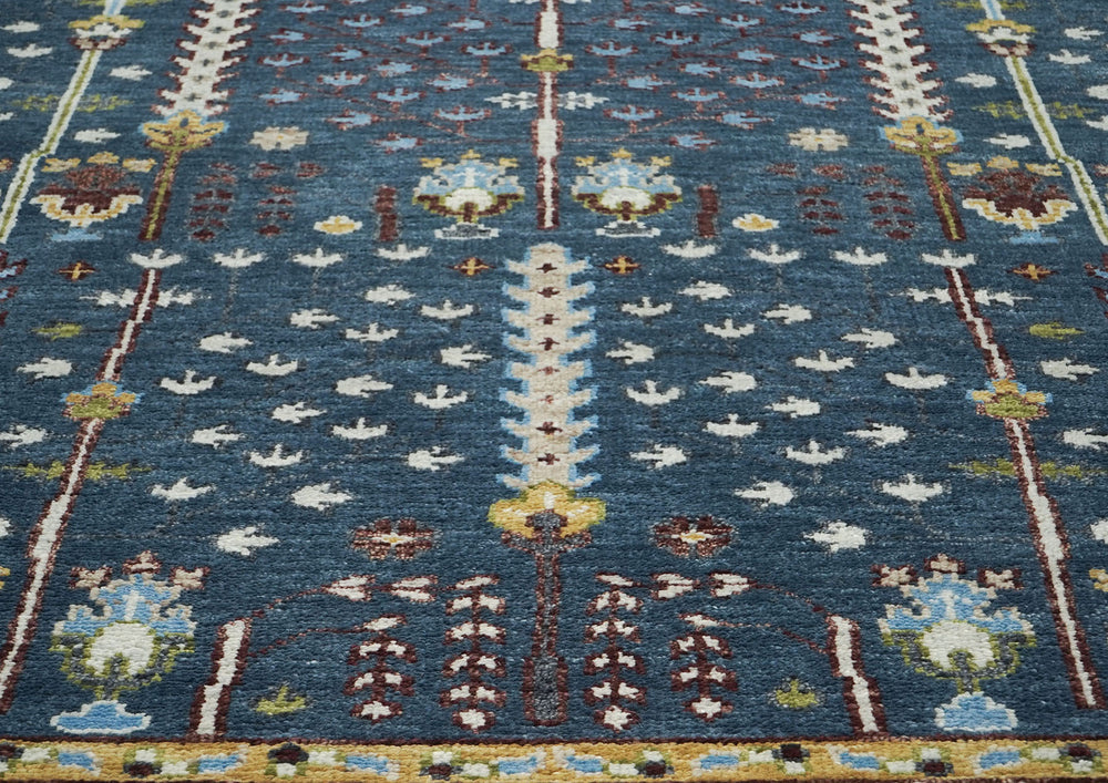 9x12 Blue, Ivory, Tan Color Hand Knotted Oushak Wool Transitional Oriental Rug