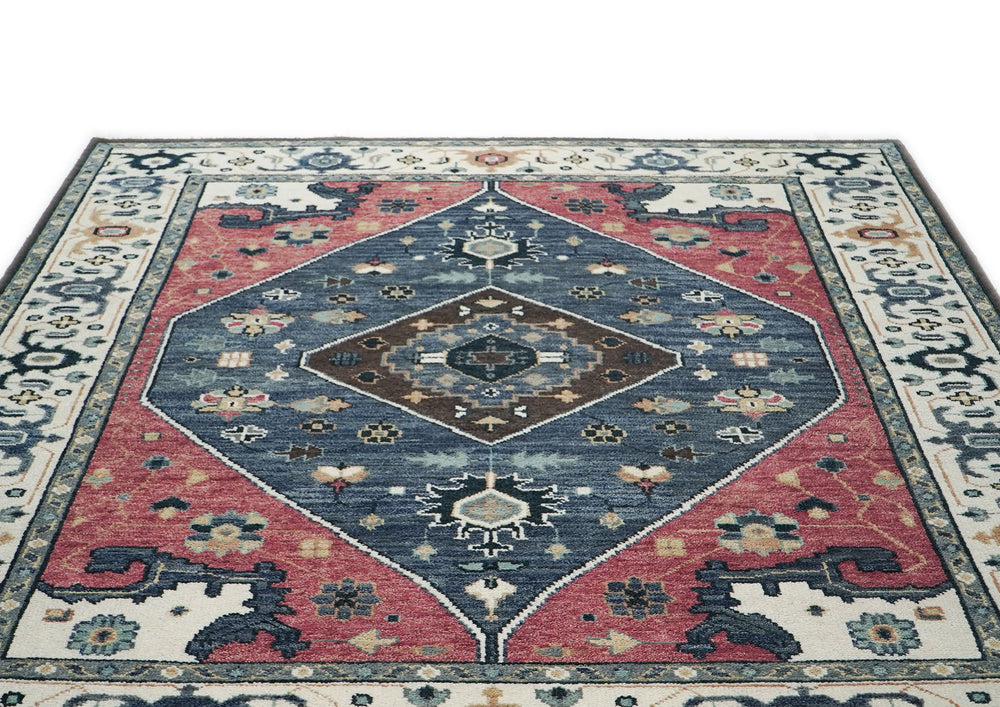 9x12 Rose, Slate, Ivory Color Hand Knotted Oushak Wool Traditional Oriental Rug