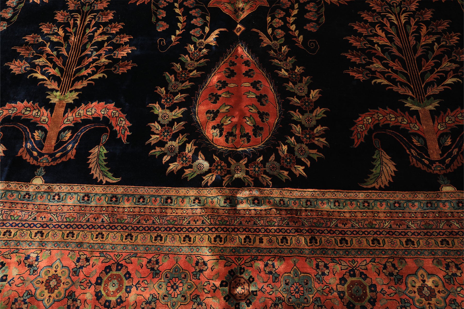 Palace Royal Blue, Rose, Aqua Color Hand Knotted Sarouk New Zealand Wool Traditional Oriental Rug
