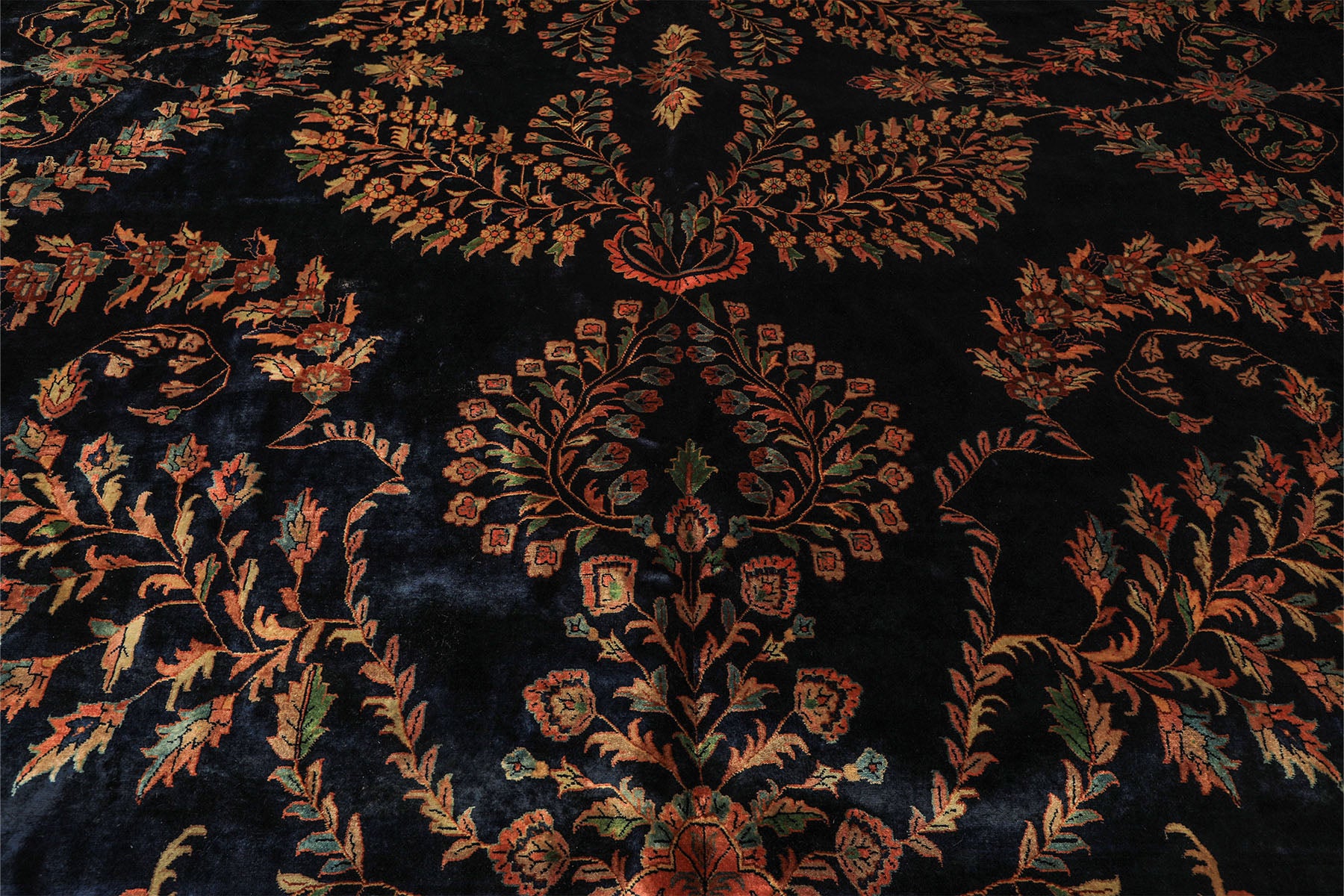 Palace Royal Blue, Rose, Aqua Color Hand Knotted Sarouk New Zealand Wool Traditional Oriental Rug