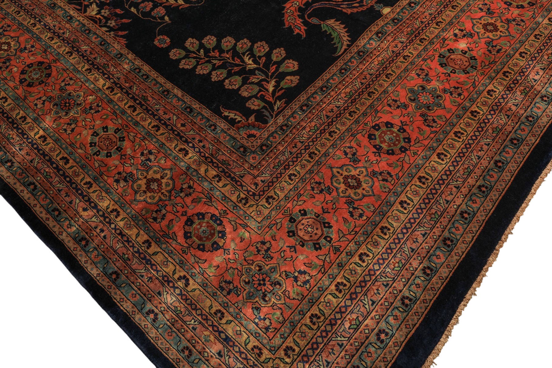 Palace Royal Blue, Rose, Aqua Color Hand Knotted Sarouk New Zealand Wool Traditional Oriental Rug