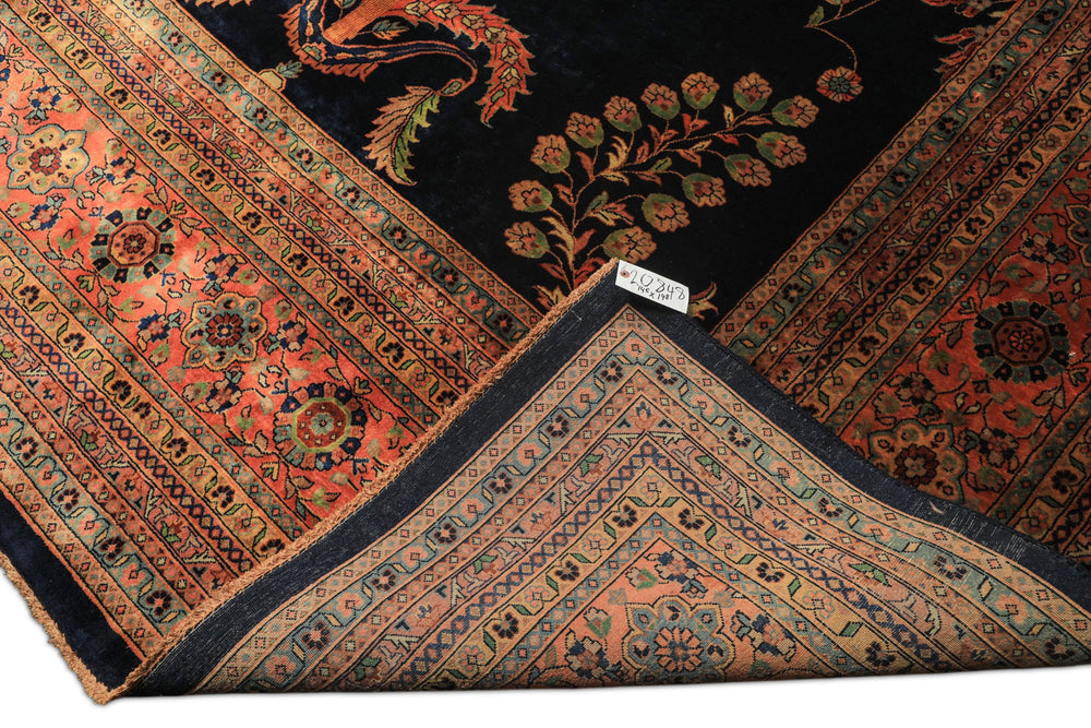 Palace Royal Blue, Rose, Aqua Color Hand Knotted Sarouk New Zealand Wool Traditional Oriental Rug