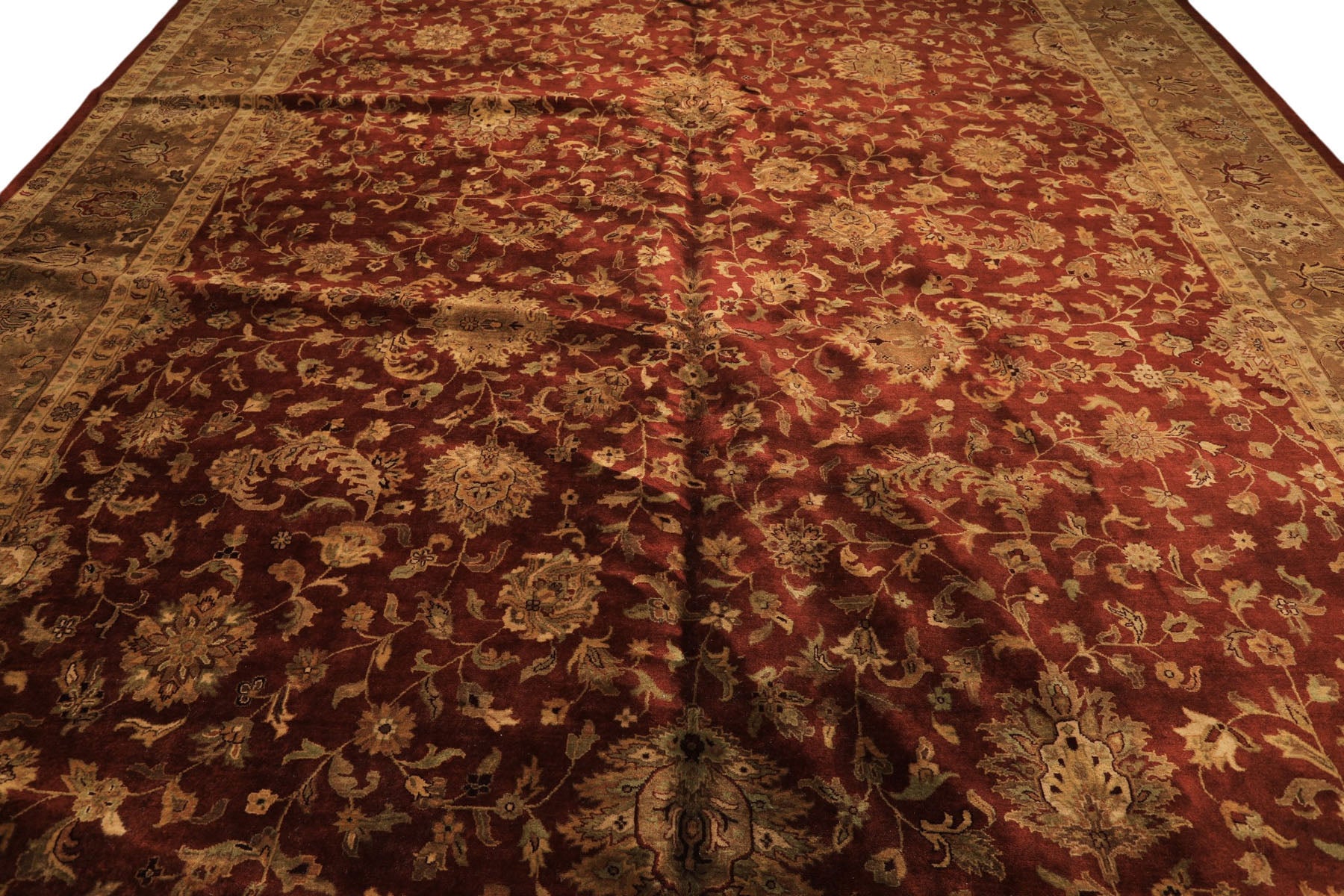 12x18 Rust, Gold, Sage Color Hand Knotted Agra Wool Traditional Oriental Rug