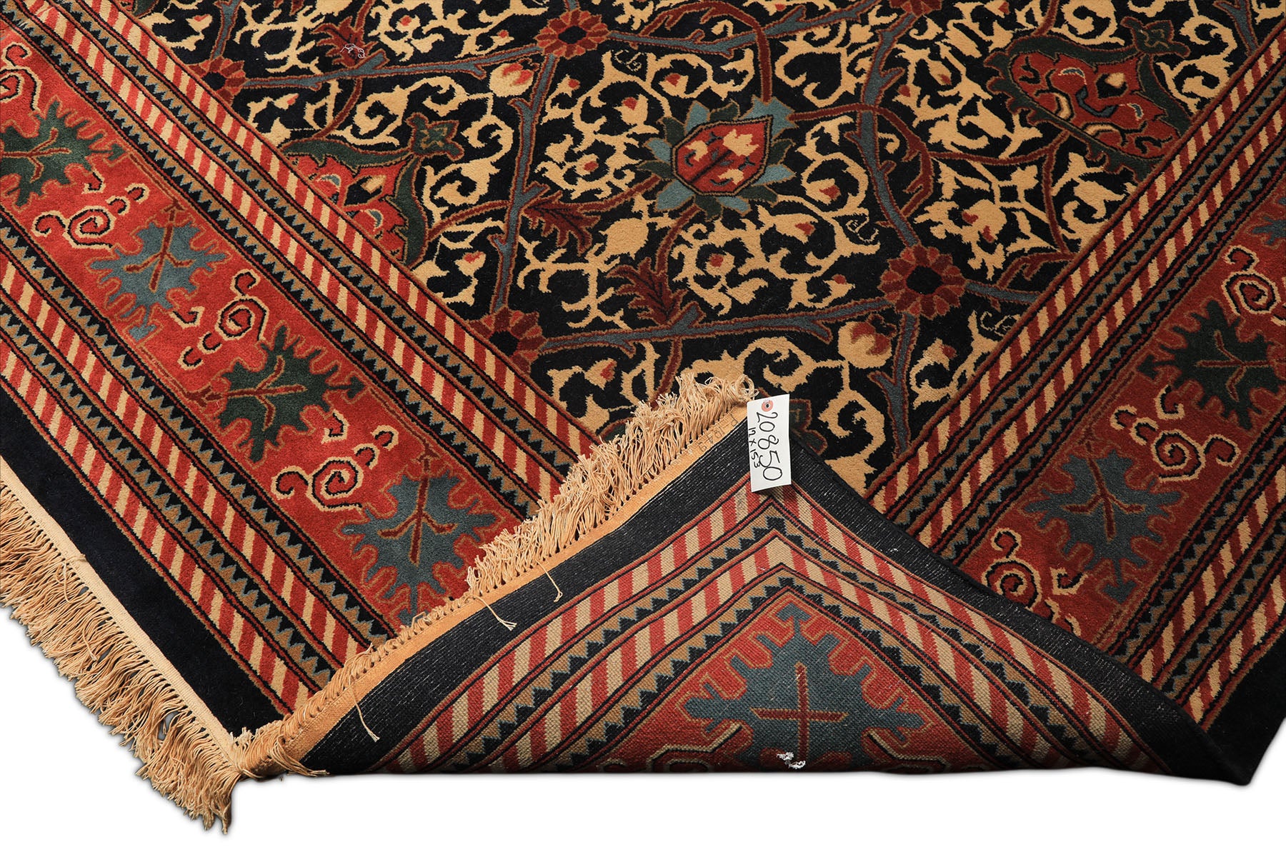 12x15 Mid Night Blue, Rose, Ivory Color Hand Knotted Indo Persian Wool Traditional Oriental Rug