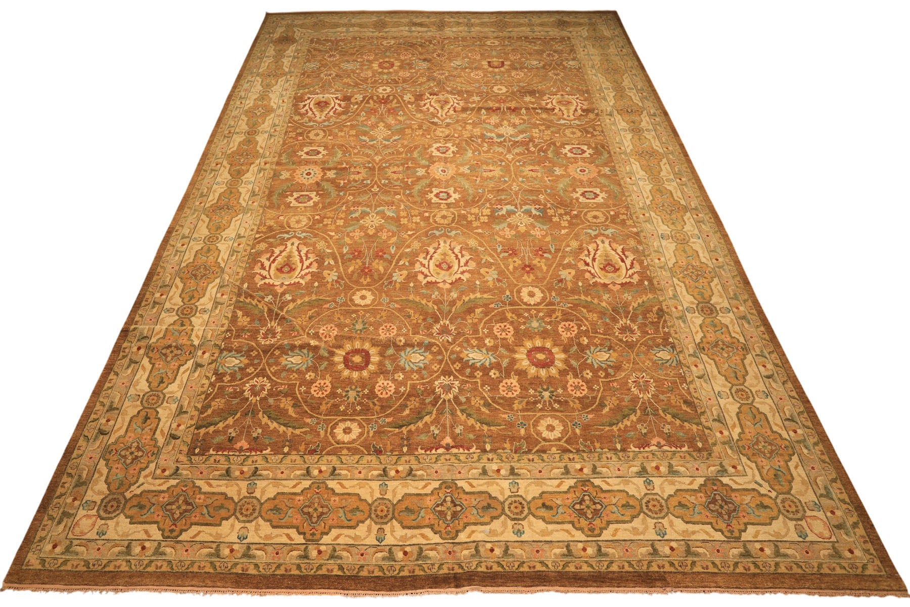 12x18 Caramel, Gold, Beige Color Hand Knotted Oushak Wool Traditional Oriental Rug