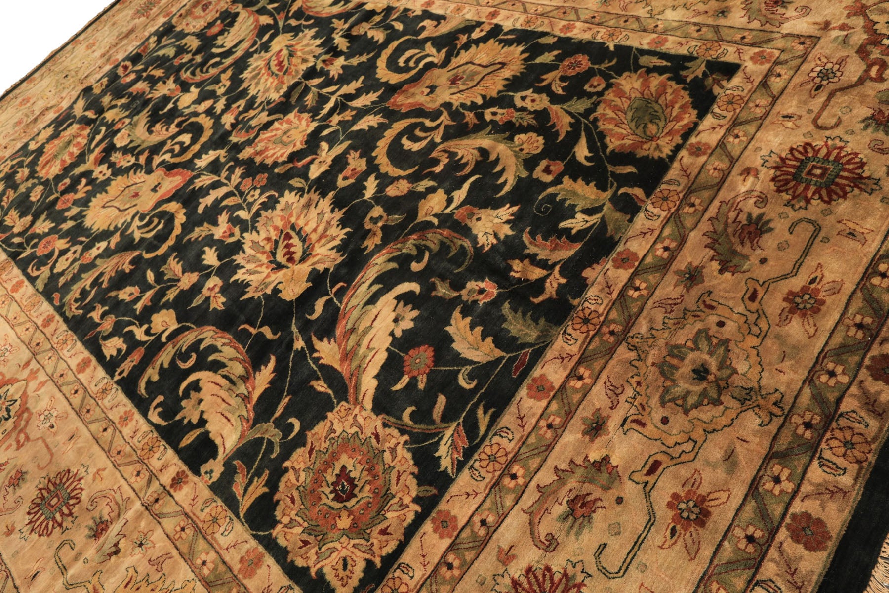 10x14 Charcoal with green undertone, Beige, Green Color Hand Knotted Oushak Wool Traditional Oriental Rug