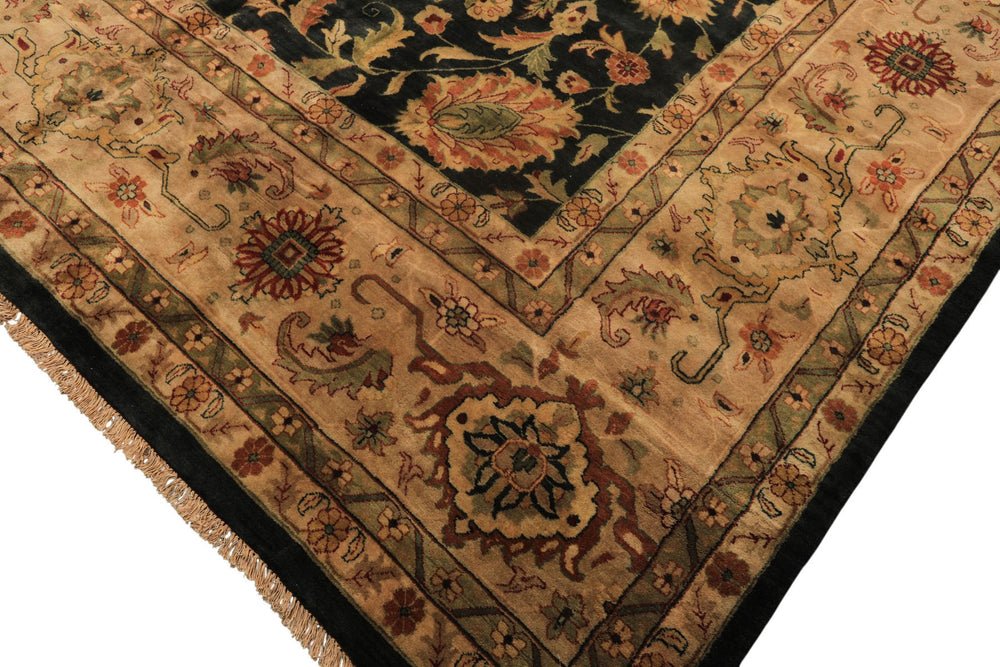 10x14 Charcoal with green undertone, Beige, Green Color Hand Knotted Oushak Wool Traditional Oriental Rug