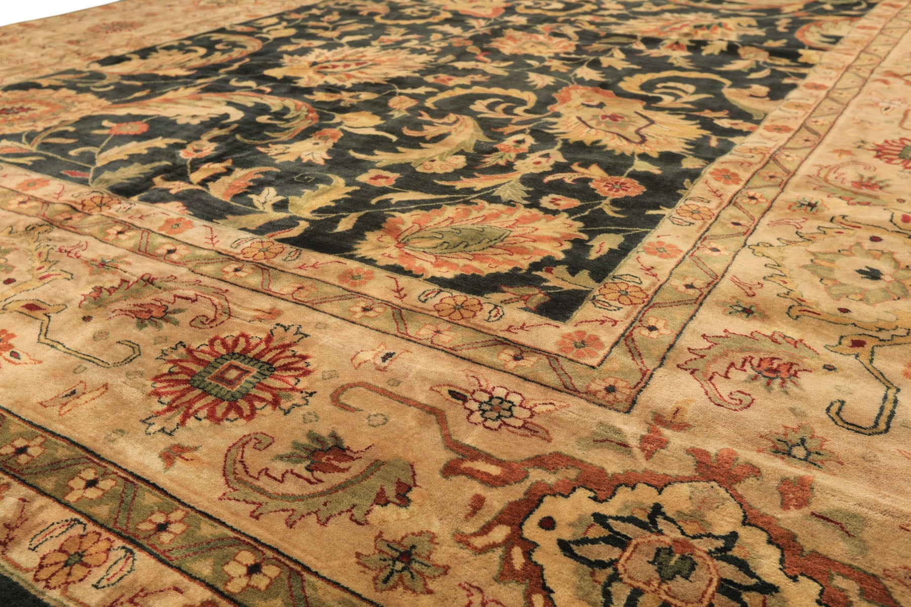 10x14 Charcoal with green undertone, Beige, Green Color Hand Knotted Oushak Wool Traditional Oriental Rug