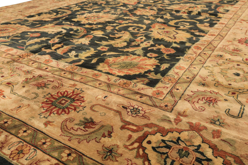 10x14 Charcoal with green undertone, Beige, Green Color Hand Knotted Oushak Wool Traditional Oriental Rug