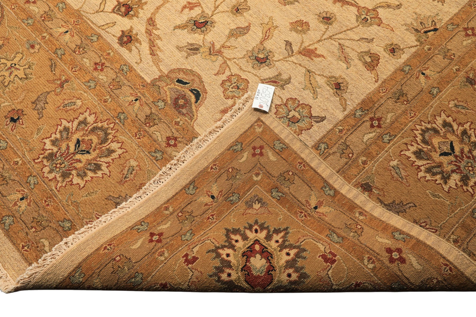 12x18 Beige, Tan, Gold Color Hand Knotted Soumak Wool Transitional Oriental Rug