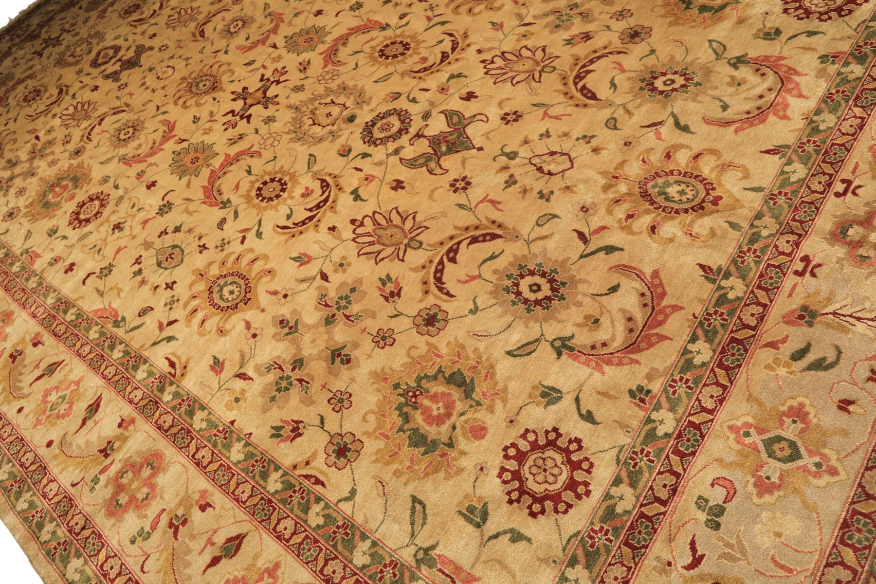 Palace Beige, Moss, Wine Color Hand Knotted Oushak Wool Transitional Oriental Rug