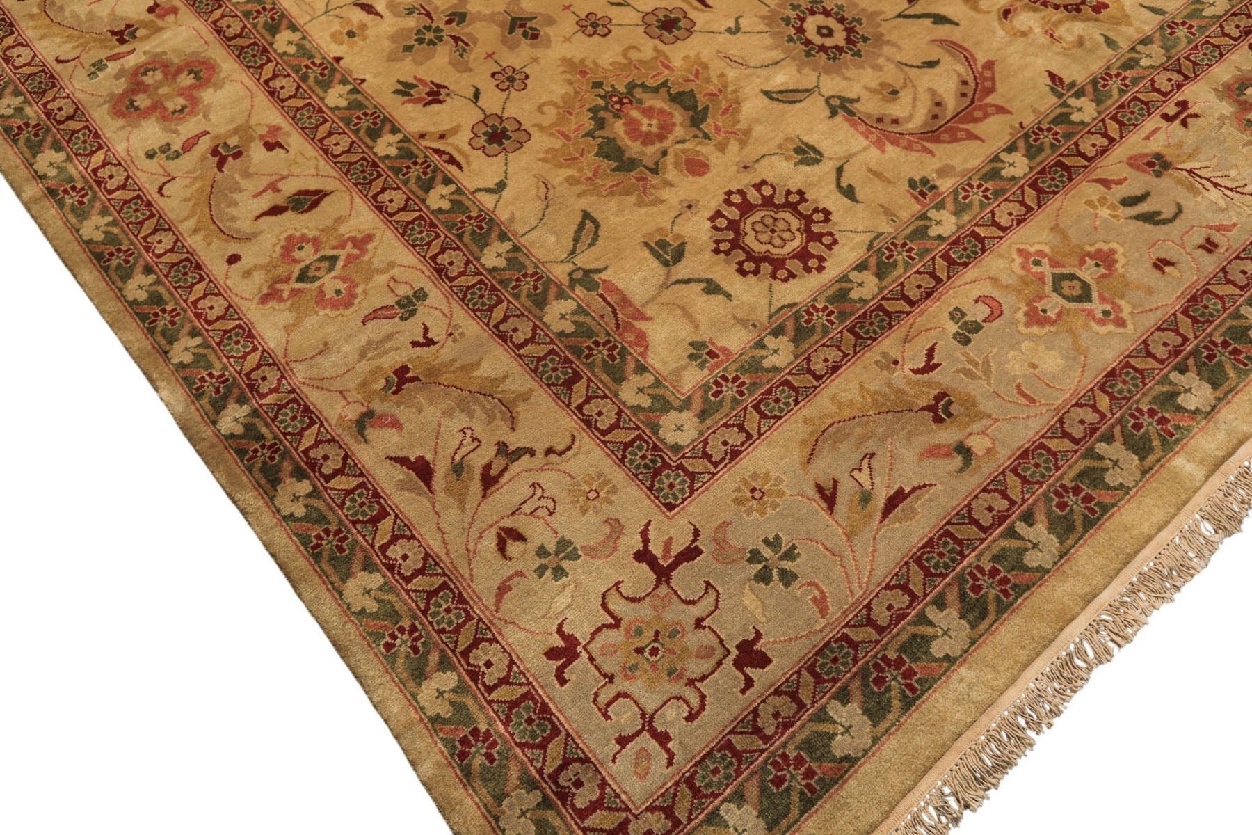 Palace Beige, Moss, Wine Color Hand Knotted Oushak Wool Transitional Oriental Rug