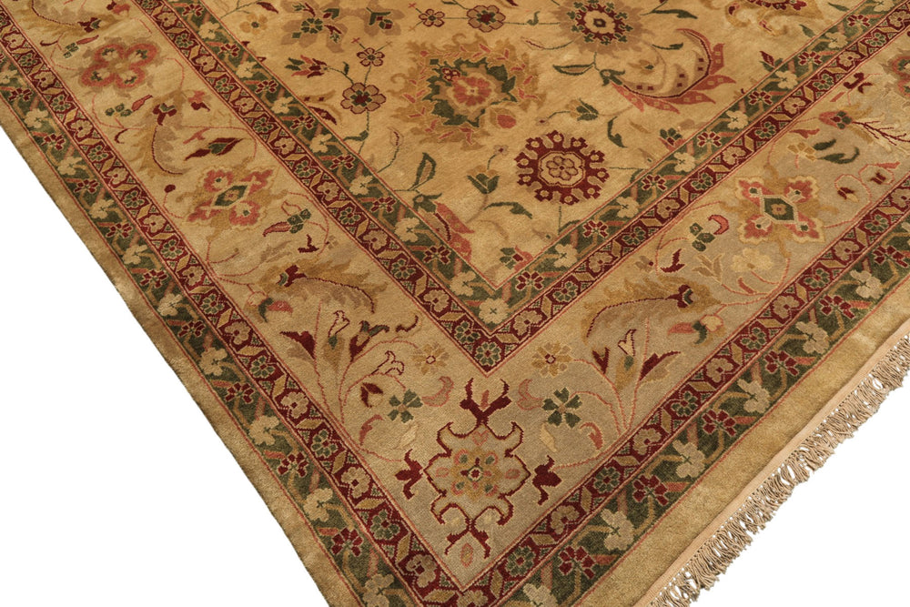 Palace Beige, Moss, Wine Color Hand Knotted Oushak Wool Transitional Oriental Rug