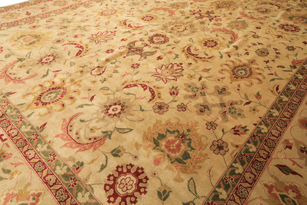 Palace Beige, Moss, Wine Color Hand Knotted Oushak Wool Transitional Oriental Rug
