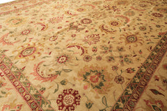 Palace Beige, Moss, Wine Color Hand Knotted Oushak Wool Transitional Oriental Rug