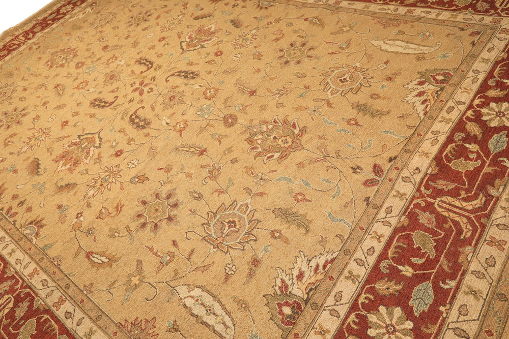 10x14 Tan, Gold, Burnt Orange Color Hand Knotted Soumak Wool Transitional Oriental Rug