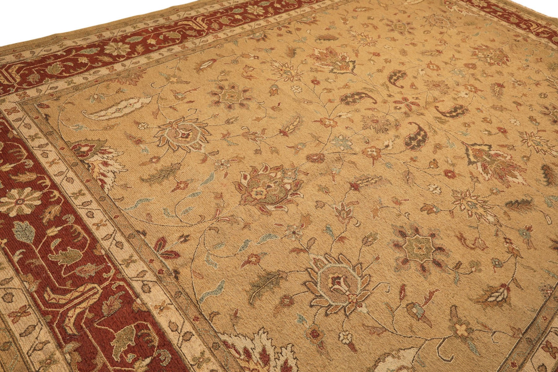 10x14 Tan, Gold, Burnt Orange Color Hand Knotted Soumak Wool Transitional Oriental Rug