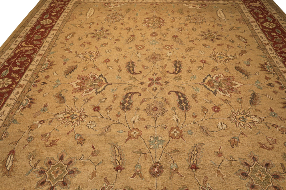 10x14 Tan, Gold, Burnt Orange Color Hand Knotted Soumak Wool Transitional Oriental Rug