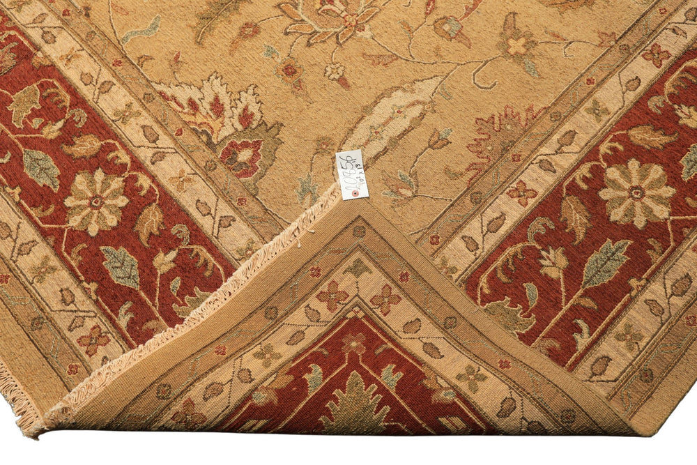 10x14 Tan, Gold, Burnt Orange Color Hand Knotted Soumak Wool Transitional Oriental Rug