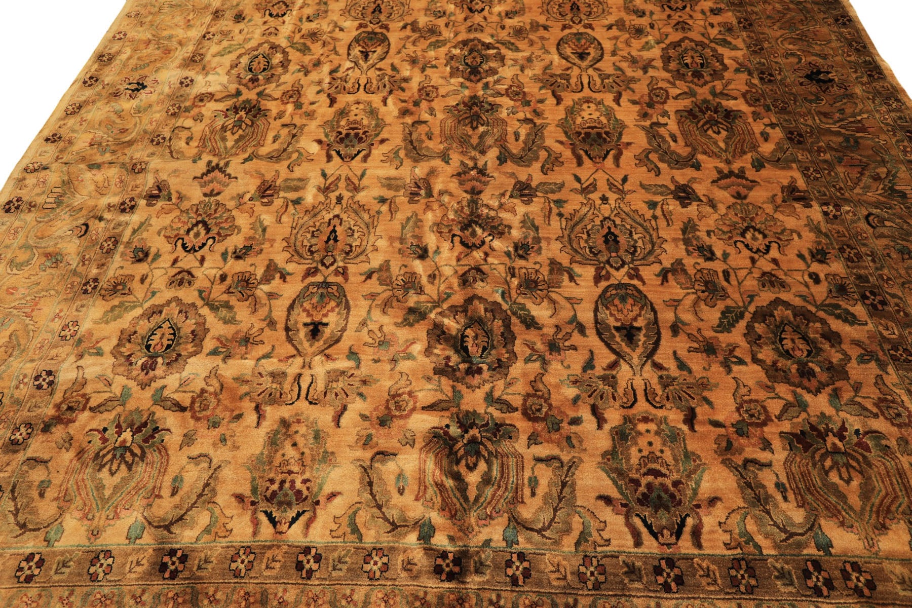 10x14 Light Gold, Brown, Turquoise Color Hand Knotted Oushak New Zealand Wool Transitional Oriental Rug