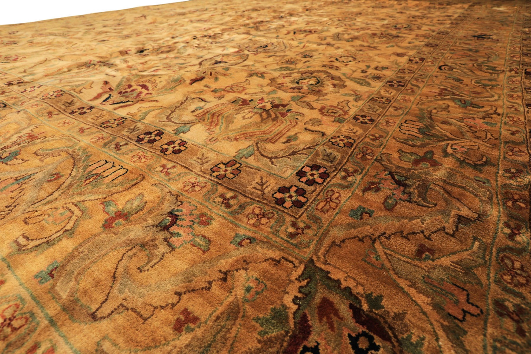 10x14 Light Gold, Brown, Turquoise Color Hand Knotted Oushak New Zealand Wool Transitional Oriental Rug