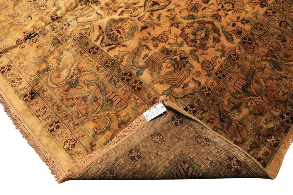 10x14 Light Gold, Brown, Turquoise Color Hand Knotted Oushak New Zealand Wool Transitional Oriental Rug